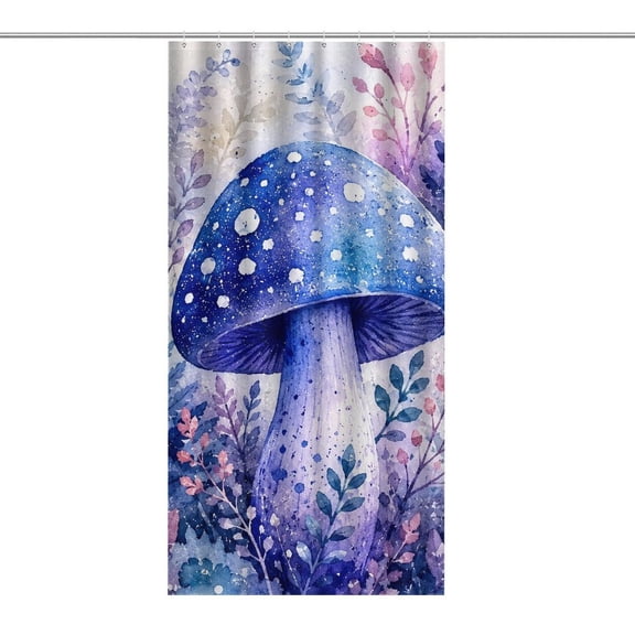 Blue Spotted Mushroom Botanical Shower Curtain, Novelty Bathroom Curtain with Hooks, Waterproof & Opaque Privacy Polyester Fabric for Modern Home Decor 36×70.8Inch