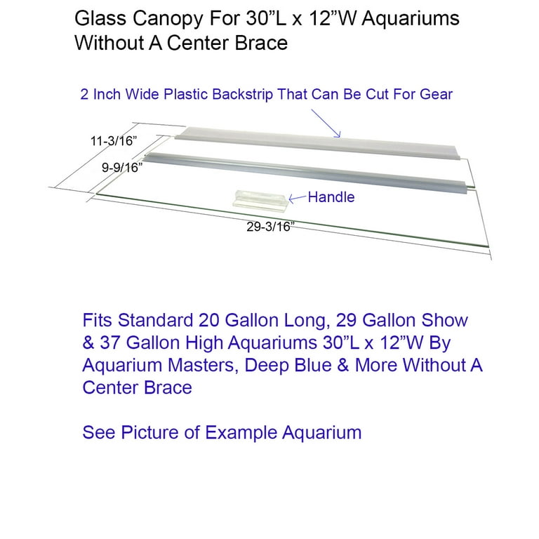 Blue Spotted Single Piece Glass Canopy for 20L, 29S, 37H Gallon Aquariums,  for 30 Long x 12 Wide Aquariums with No Center Brace 
