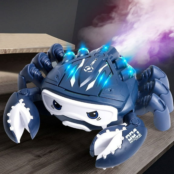 Blue Spray Crawling Crab Toy For Kids Electric Robot With Lights Sound Universal Wheel