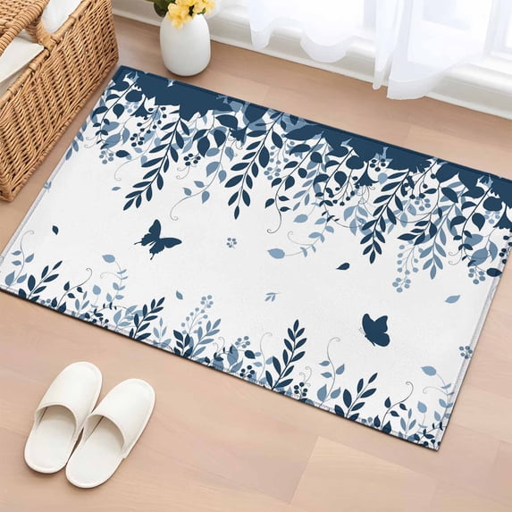 Blue Spring Botanical 2'x3' Washable Rug, Weeping Eucalyptus Butterfly Non-Slip Soft Doormat Area Rugs for Entrance Bathroom Bedsides, StainResistant Carpet for Kitchen Bedroom, Entryway Floor Mat