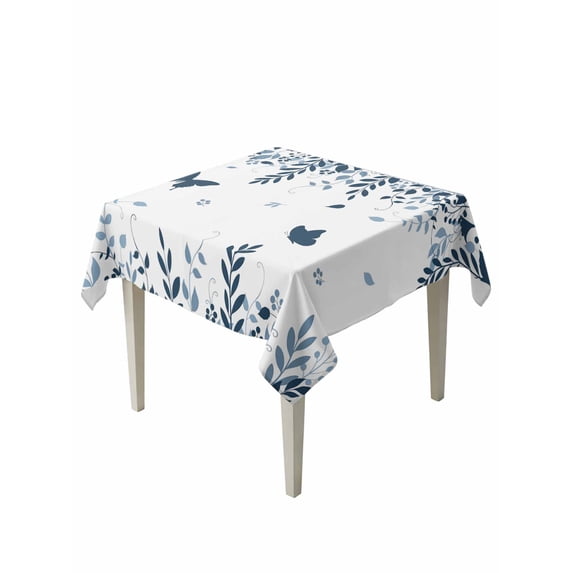 Blue Spring Botanical Table Cloth, Waterproof Tablecloth for Square Tables, Weeping Eucalyptus Butterfly Reusable Washable Fabric Table Cover for Restaurant Kitchen Dining Tables 60"x60"