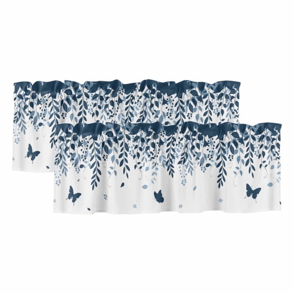 Blue Spring Botanical Valances for Windows, Decorative Rod Pocket Window Valance Curtains, Weeping Eucalyptus Butterfly Short Curtain Drapes for Kitchen/Bathroom/Living Room, 2 Panels, 54" W x 18" L