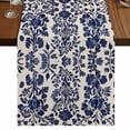 thumbnail image 1 of Blue Spring Floral 108 Inch Table Runner, Summer Botanical Farmhouse Rustic Farmhouse Dresser Scarf Cotton & Linen Tablerunner for Dining/Kitchen Island/Holiday Party Décor 13" x 108", 1 of 9