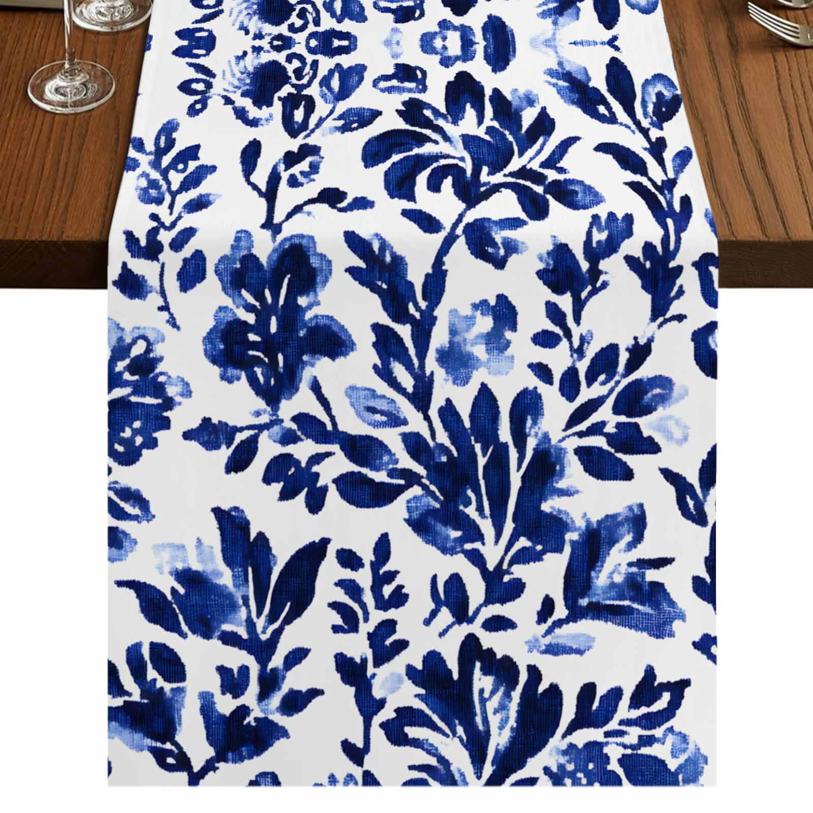Blue Spring Floral 36 Inch Table Runner, Summer Flowers Farmhouse ...
