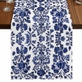 thumbnail image 1 of Blue Spring Floral 90 Inch Table Runner, Summer Botanical Farmhouse Farmhouse Dresser Scarf Cotton & Linen Tablerunner for Dining/Kitchen Island/Holiday Party Décor 13" x 90", 1 of 9