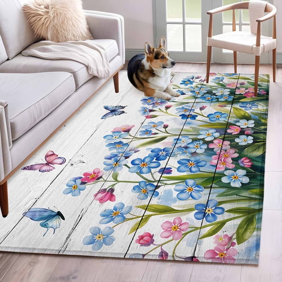 Spring Floral Rugs Blue Spring Floral Area Rug 4x6 Washable Rug Non Slip Pink Flowers ...