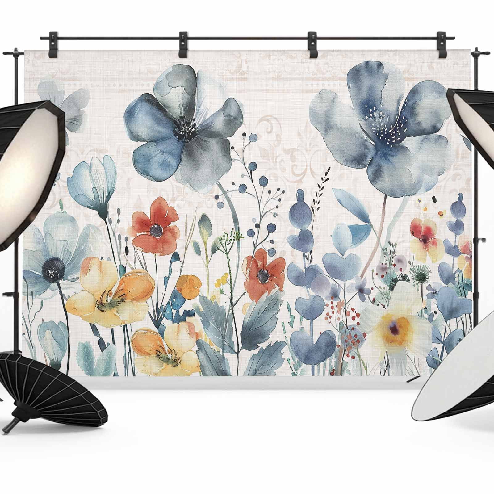 Blue Spring Floral Backdrop for Photography,Fabric Photo Background ...