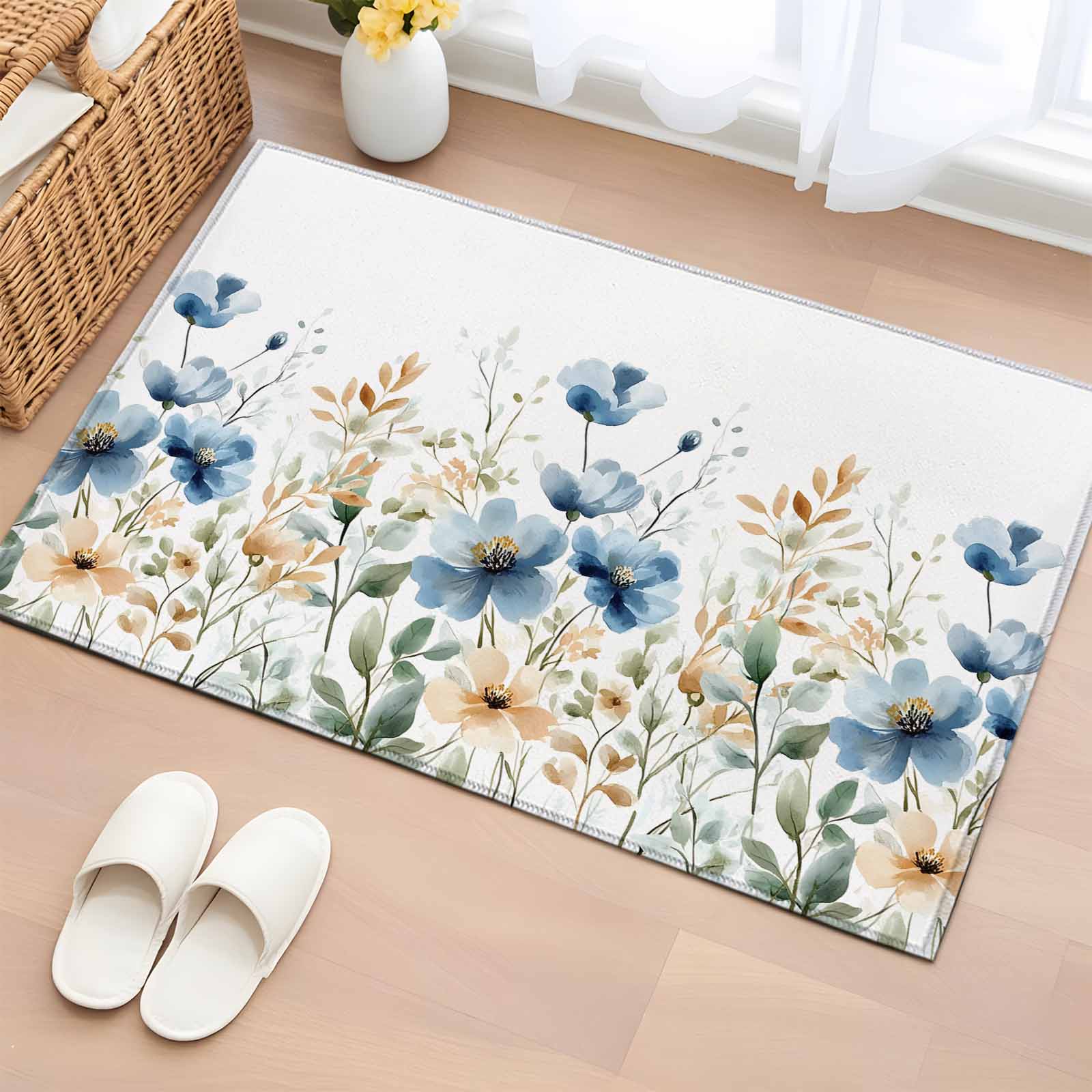 Blue Door Rug Blue Spring Floral Bathroom Rug Washable 2x3 Entryway Rug Non Slip ...