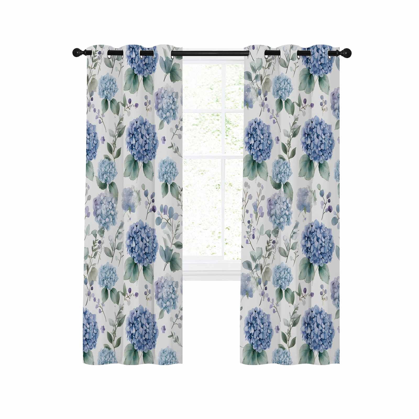 Blue Spring Floral Blackout Curtains 45 Inches Long for Bedroom ...