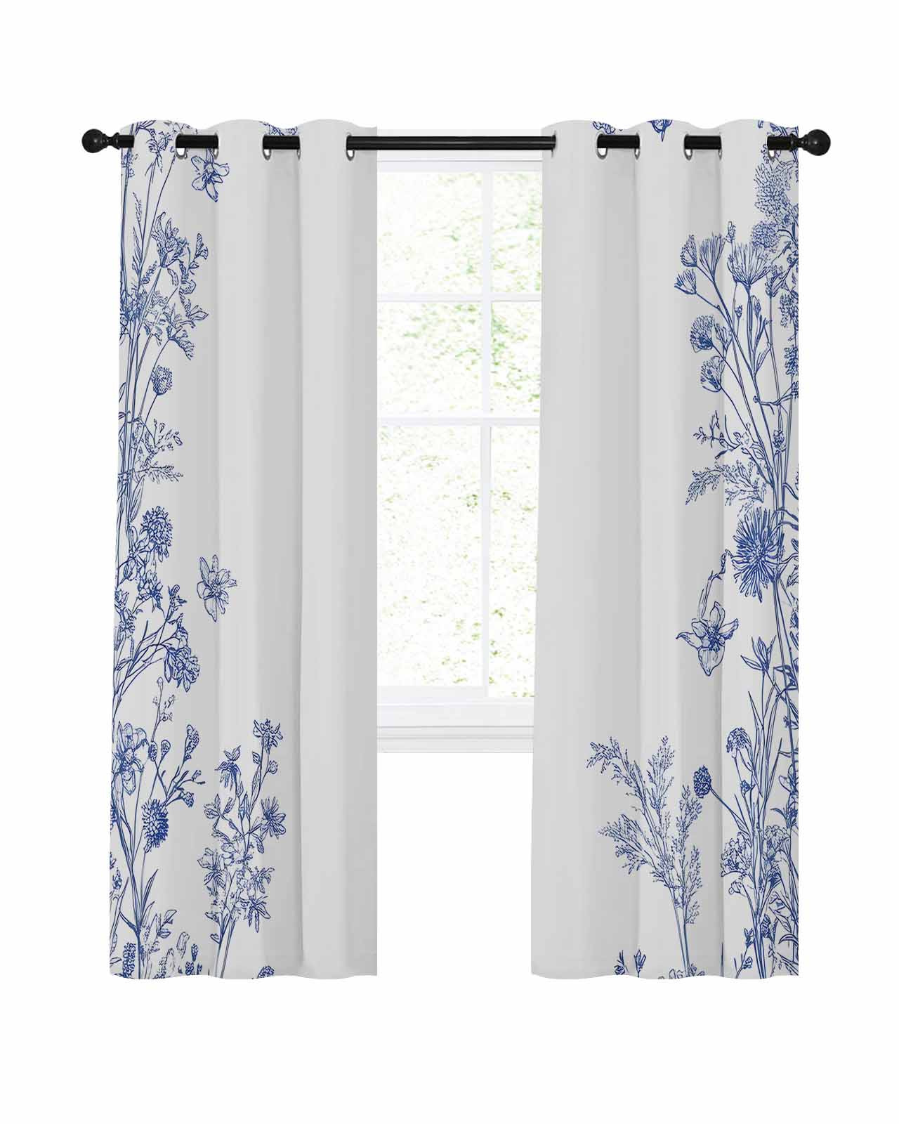 Blue Spring Floral Blackout Curtains 54 Inches Long for Bedroom, Summer ...
