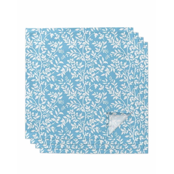 Blue Spring Floral Cloth Napkins Set of 4 Reusable Dinner Napkins, Farmhouse Flowers Elegant Pastoral Cocktail Napkin Washable Table Napkins for Wedding/Holiday Party/Baby Shower 20"x20"