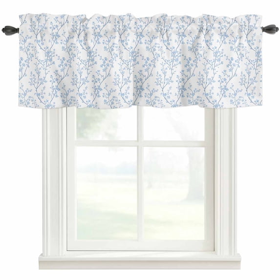 Blue Spring Floral Curtain Valances for Windows, Kitchen Valance Window ...
