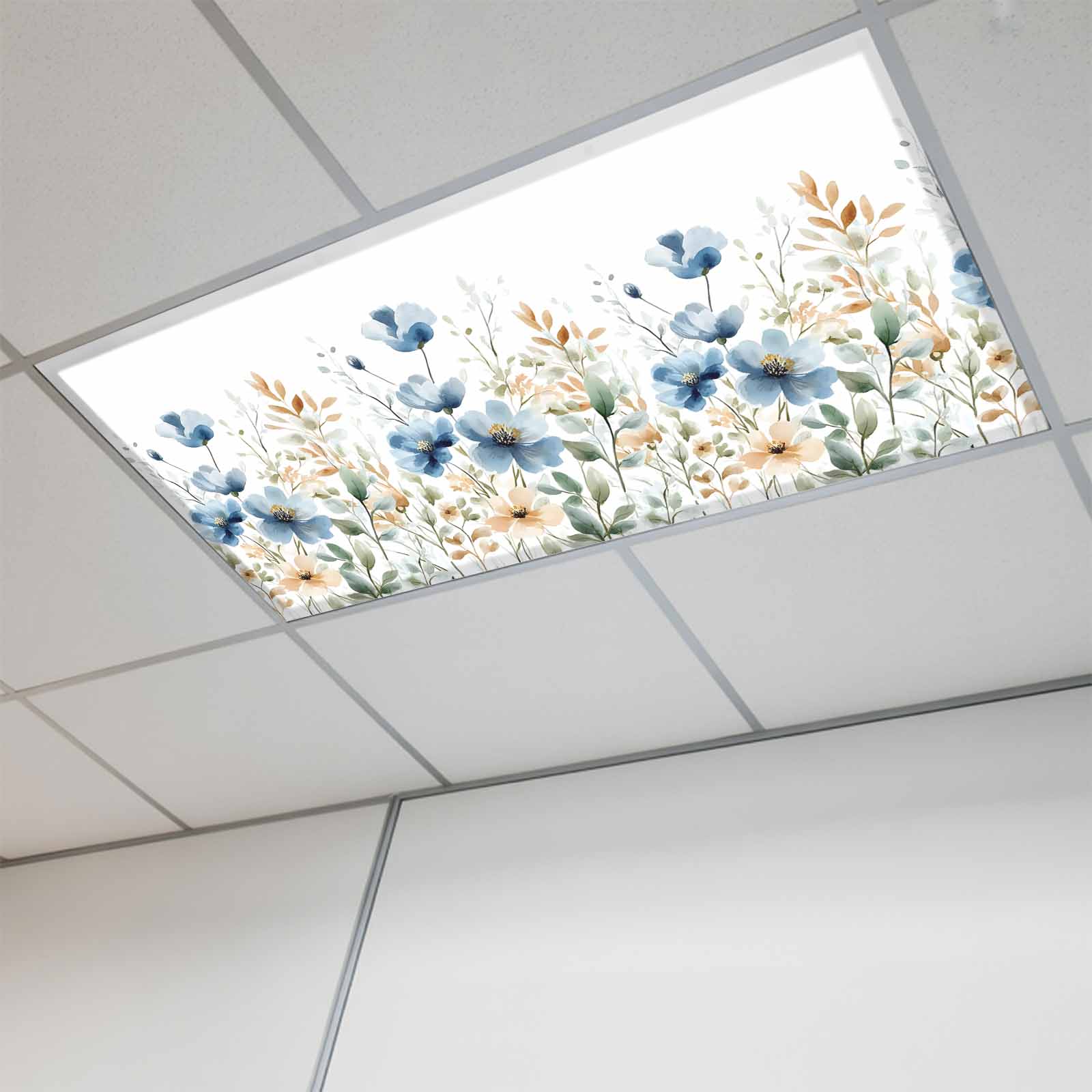 Blue Spring Floral Fluorescent Light Covers, Watercolor Blooming Summer ...