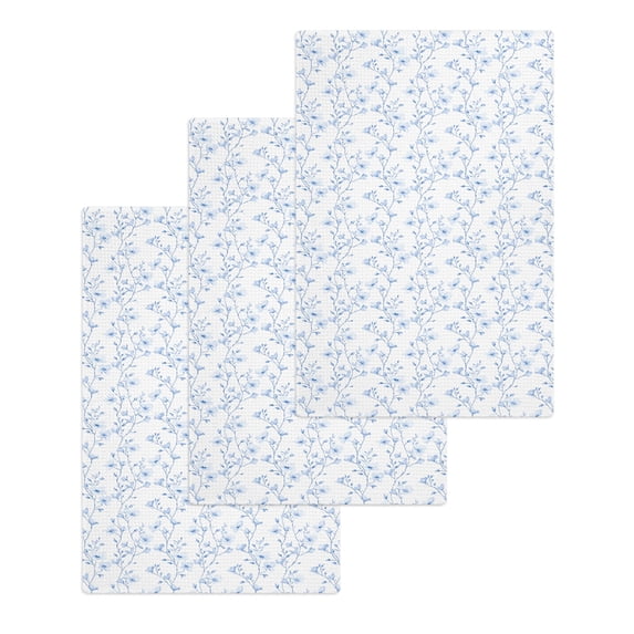 Blue Spring Floral Hand Towels Set,Waffle Weave Kitchen Towels 3 Pieces,Elegant Watercolor Summer Botanical Microfiber Hair Face Bath Tea Towel Absorbent Quick Drying Cleaning Dish Cloths,15.7"x23.6"