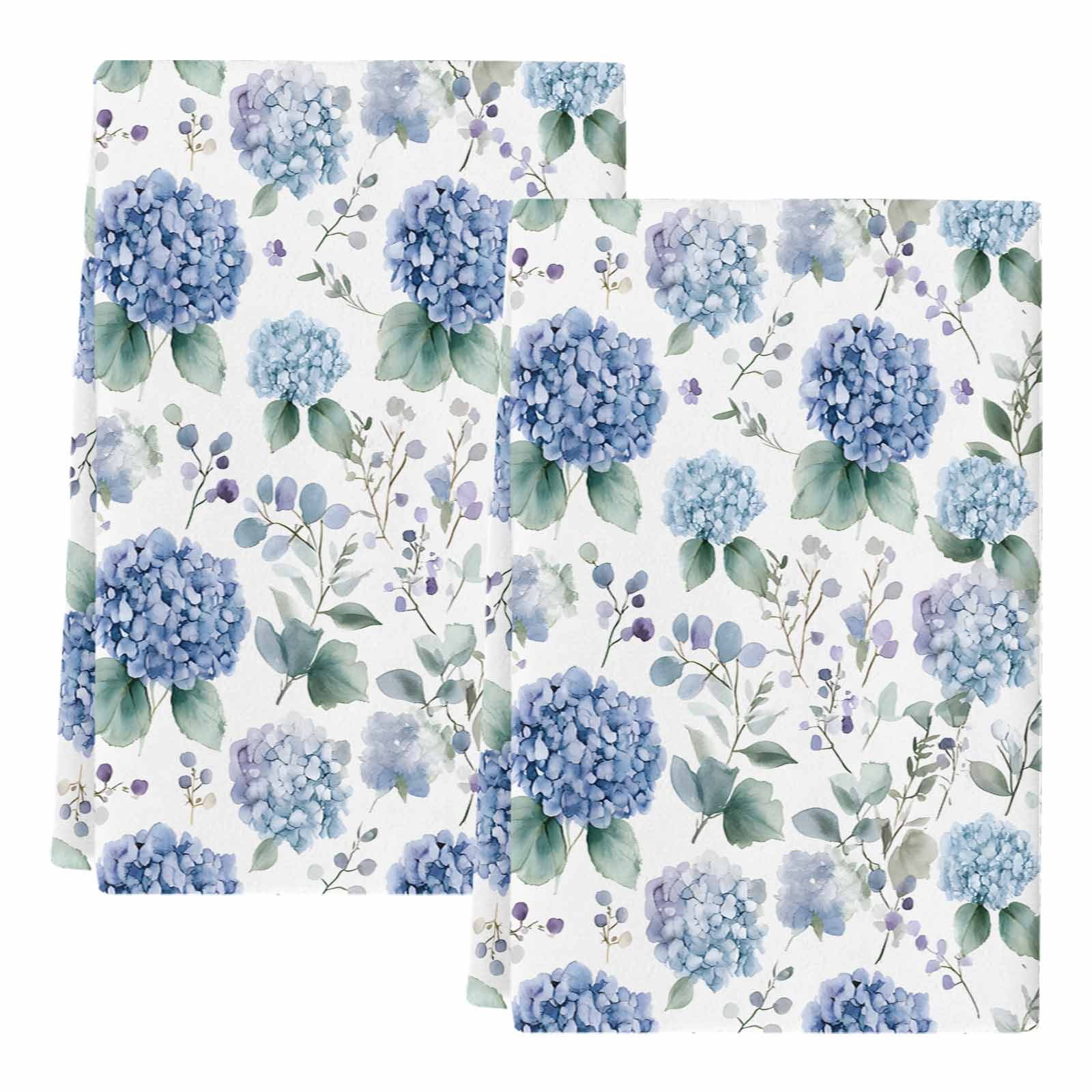 Blue Spring Floral Kitchen Towels Set of 2, Watercolor Botanical Elegant Soft Microfiber Dish Towels, Absorbent Quick-Dry Washable Dishcloths for Kitchen Cleaning, Drying Dishes, 18x28 Inches