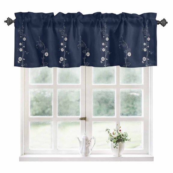 Blue Spring Floral Kitchen Valances for Windows 54x18 Inch Kitchen Curtains Valances Rod Pocket Abstract Art Flowers Abstract Art Bathroom Window Valances for Window Treatment Decor