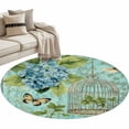 thumbnail image 1 of Blue Spring Floral Large Area Rugs for Bedroom Living Room, Soft Non Slip Carpet Bedside Rug, Green Summer Botanical Butterfly Round Floor Cover Kitchen Accent Rug 3' for Dining Room/Office, 1 of 9