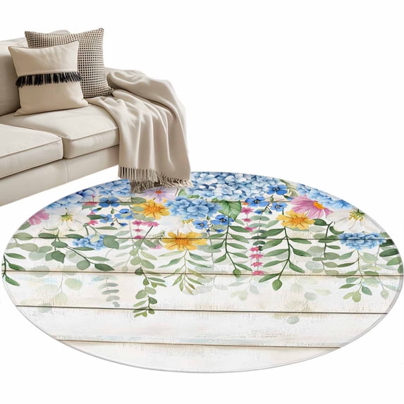 Blue Spring Floral Large Area Rugs for Bedroom Living Room, Soft Non ...