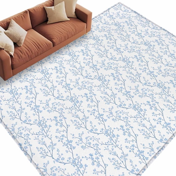 Fairview Spring Blue Rug Blue Spring Floral Large Area Rugs for Bedroom Living Room, Soft Non ...