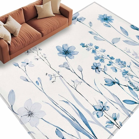 Blue Spring Floral Large Area Rugs for Bedroom Living Room, Soft Non ...