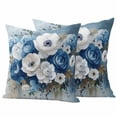 thumbnail image 1 of Blue Spring Floral Outdoor Waterproof Pillow Covers, Vintage Flowers Pastoral Modern Art Decorative Square Throw Pillowcase Sofa Cushion Sham for Patio/Couch/Chair, 16"x16" 2 Pack, 1 of 8