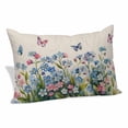 thumbnail image 1 of Blue Spring Floral Pillow Covers, Linen Long Throw Pillow Case, Pink Flowers Butterfly Rustic Holiday Pillow Protector Decorative Cushion Cover for Living Room/Bedroom 12" x 20", 1 of 8