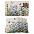 thumbnail image 1 of Blue Spring Floral Placemats Set of 4 Pink Flowers Butterfly Rustic Place Mats Indoor Wipeable Table Mats Washable Cloth Dining Table Placemats for Kitchen Holiday Party Home Decor 13x19 Inch, 1 of 9