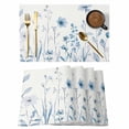 thumbnail image 1 of Blue Spring Floral Placemats Set of 4, Summer Flowers Botanical Elegant Placemats for Dining Table, Place Mats for Kitchen Tabletop, Waterproof Wipeable Dining Table Mats Set, 1 of 9