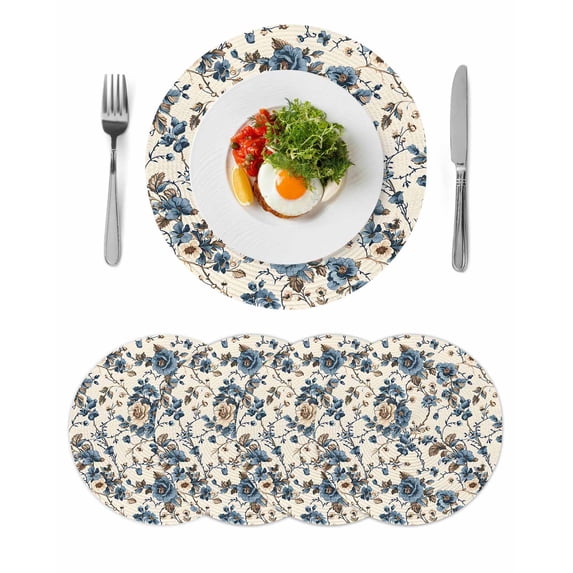 Blue Spring Floral Round Placemats Set of 4 for Dinning Tables,Heat ...
