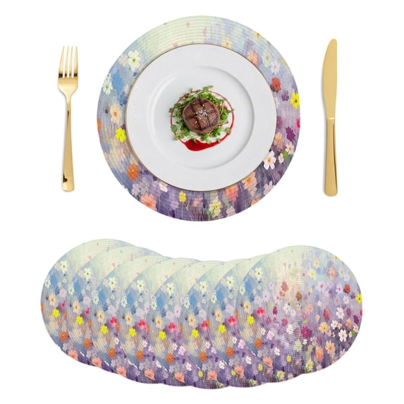 Blue Spring Floral Round Placemats Set of 8,Braided Polypropylene Place ...