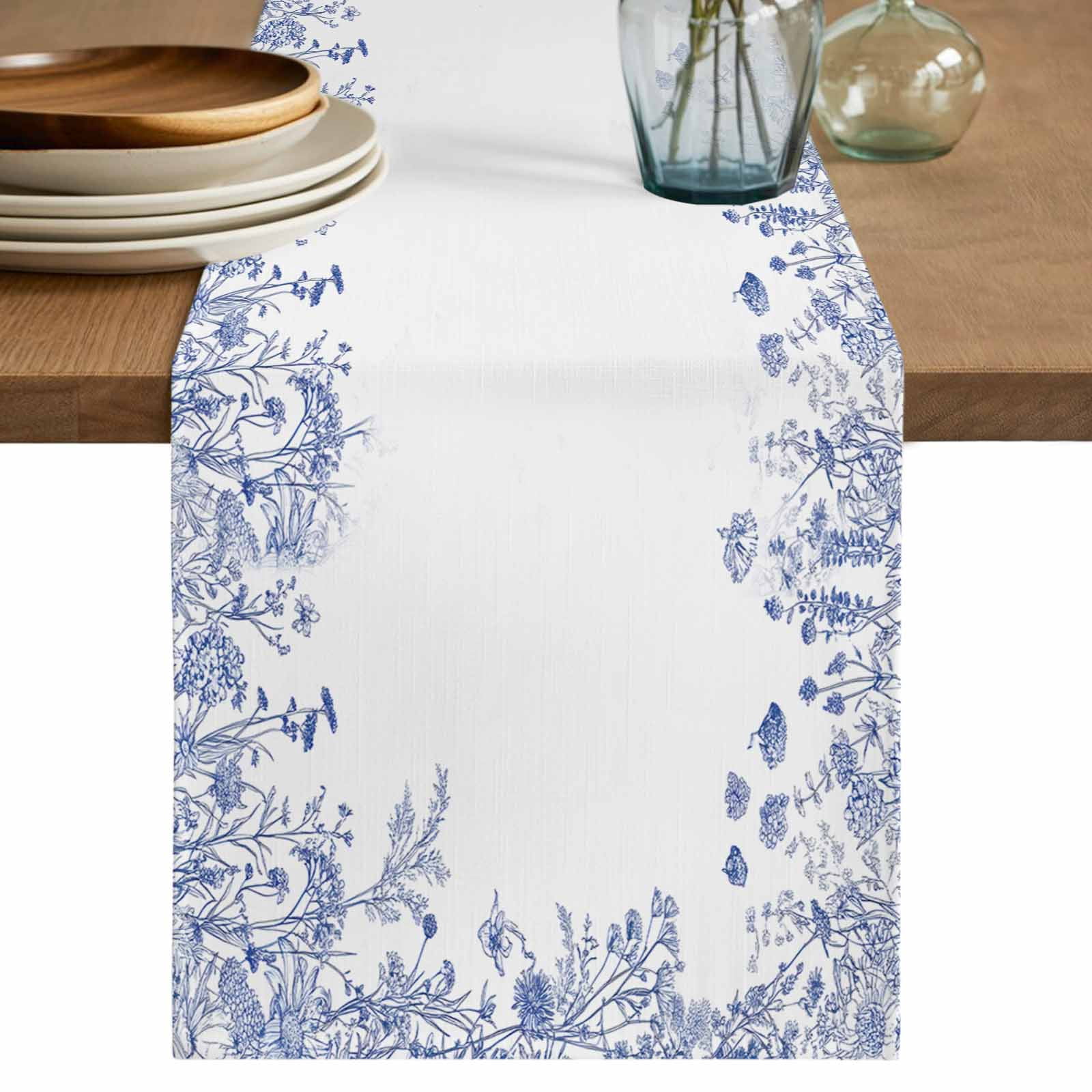 Blue Spring Floral Short Table Runner 48 Inches Long, Summer Flowers ...