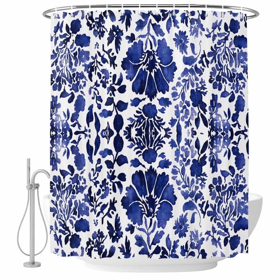 Blue Spring Floral Shower Curtain Set - Extra Long 72" x 96" Washable Bathtub Curtain with 12 Hooks, Summer Botanical Flowers Farmhouse Waterproof Fabric Stall Shower Curtains for Bathroom Décor