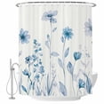 thumbnail image 1 of Blue Spring Floral Shower Curtain, Waterproof Shower Curtains for Bathroom, Summer Flowers Botanical Elegant Washable Fabric Bathtub Curtain Set Bath Decor with 12 Hooks 72"x78", 1 of 8