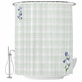 thumbnail image 1 of Blue Spring Floral Shower Curtain, Waterproof Shower Curtains for Bathroom, Watercolor Teal Plaid Summer Botanical Washable Fabric Bathtub Curtain Set Bath Decor with 12 Hooks 48"x72", 1 of 8