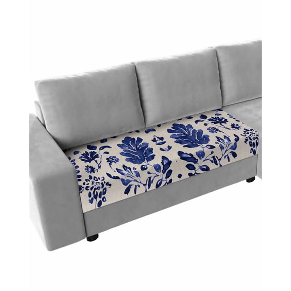 Blue Spring Floral Sofa Couch Cushion Covers Washable, Removable Stretchable Sectional Couch Covers, Summer Flowers Farmhouse Rustic Slipcovers for L & T Shape Sofa Furniture Protector M Size 1 pc