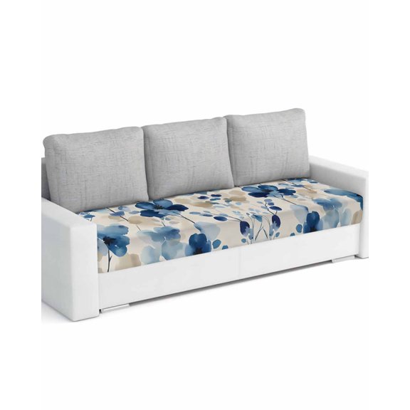 Blue Spring Floral Sofa Couch Cushion Covers Washable, Removable Stretchable Sectional Couch Covers, Summer Pastoral Leaf Country Slipcovers for L & T Shape Sofa Furniture Protector L Size 1 pc