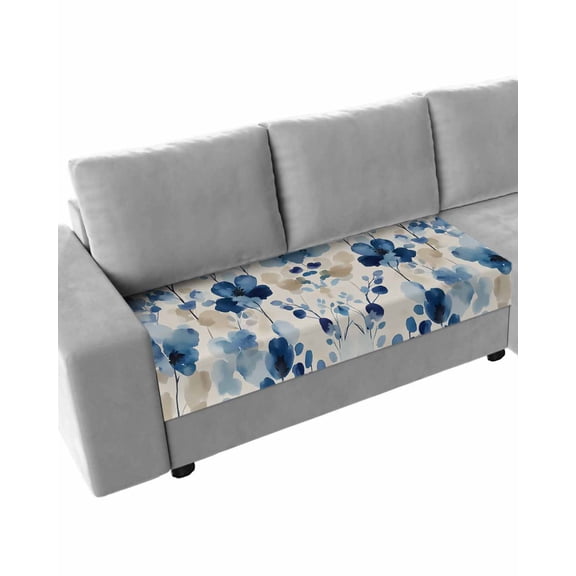 Blue Spring Floral Sofa Couch Cushion Covers Washable, Removable Stretchable Sectional Couch Covers, Summer Pastoral Leaf Country Slipcovers for L & T Shape Sofa Furniture Protector M Size 1 pc