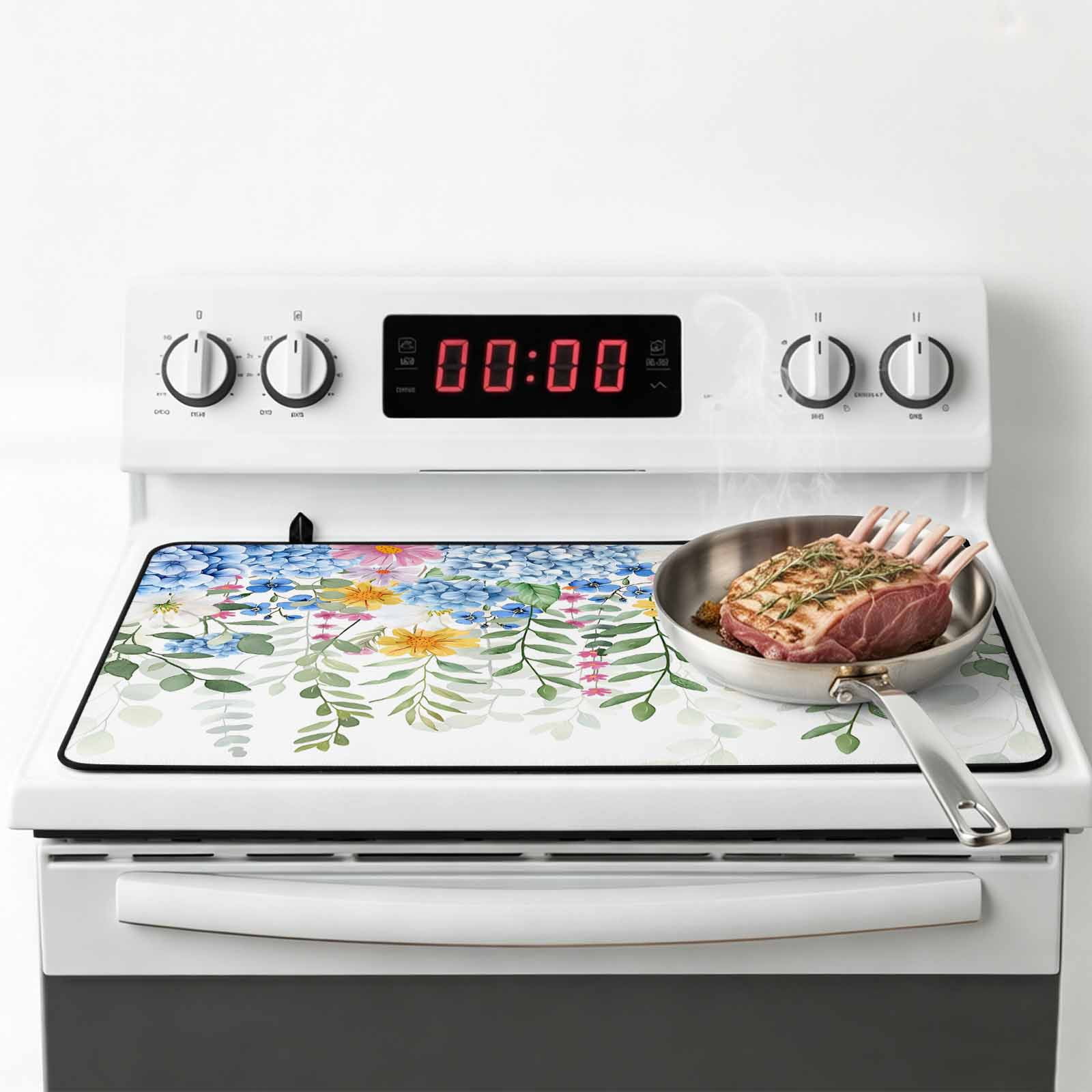 Spring Cook Top Blue Spring Floral Stove Top Cover for Electric Stove, Heat-proof & Non ...