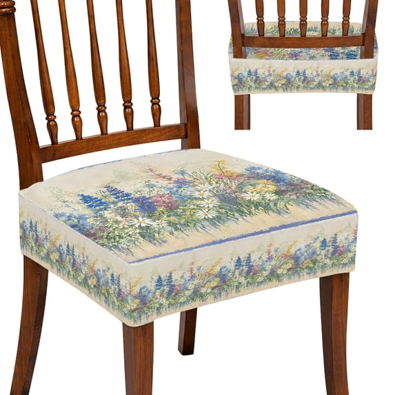 Oil Paint Spring Blue Spring Floral Stretch Dining Chair Seat Covers Set of 6, Modern ...