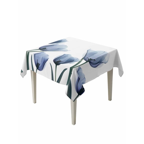 Blue Spring Floral Suqare Tablecloth - 54 x 54 Inch, Tulip Blooming Summer Botanical Waterproof & StainResistant Tablecloth, Washable Oil-proof Table Cover for Dining/Party/Wedding/Camping/Buffet