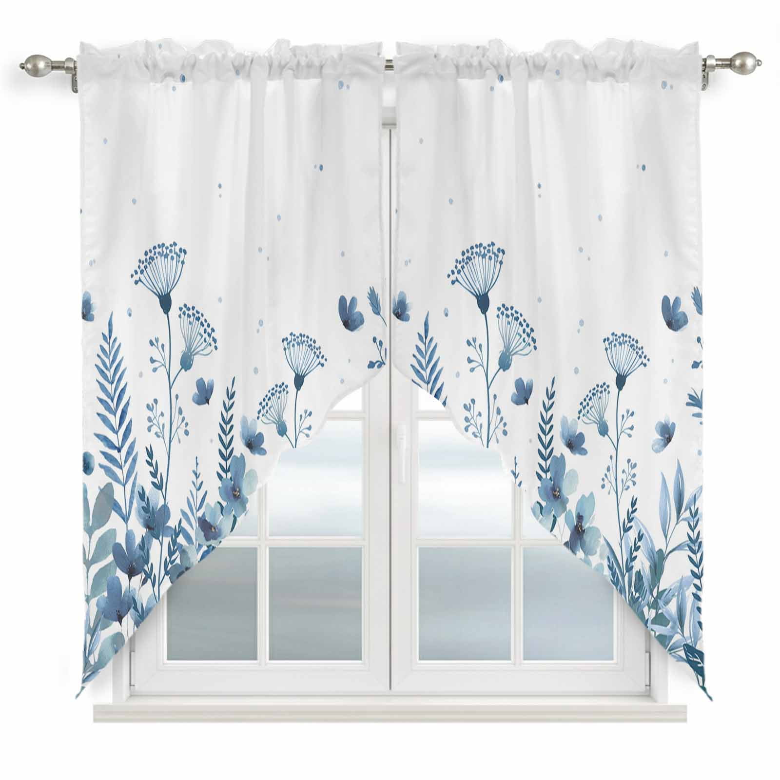 Blue Spring Floral Swag Curtains for Kitchen/Bedroom/Living Room ...