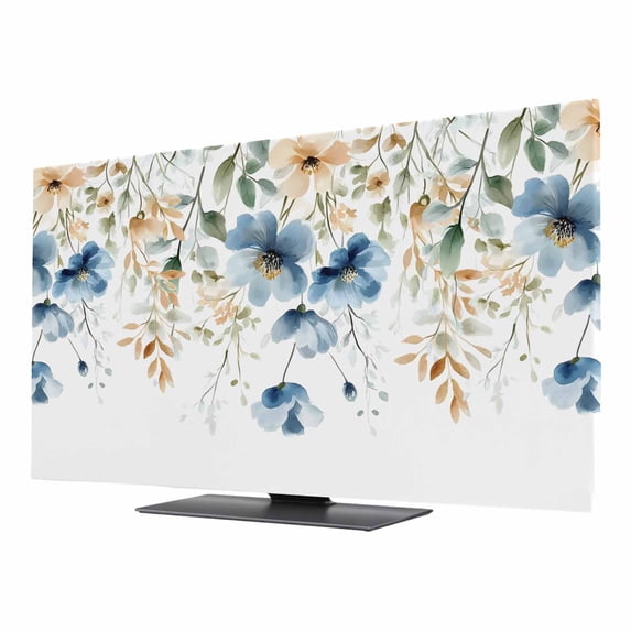 Blue Spring Floral TV Cover for 32 Inch Screen, Stretch Fabric ...