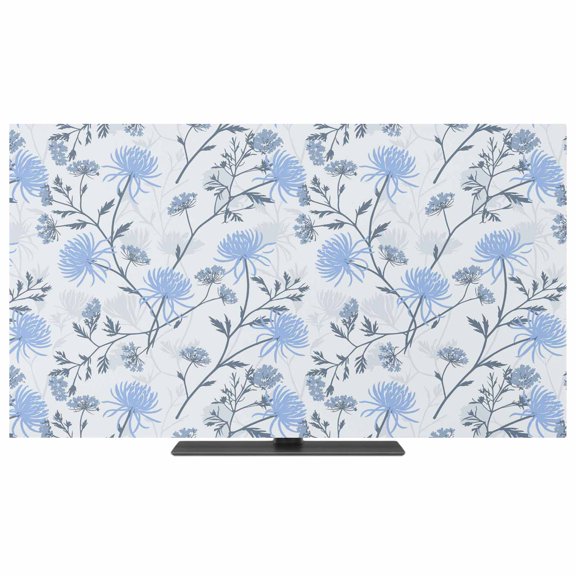 Blue Spring Floral TV Dust Cover,Stretchable TV Screen Desktop Computer Protector Cover,Flowers Leaves Pastoral Botanical Television Dustproof Slipcover for 19–24 Inch Flat or Curved TVs