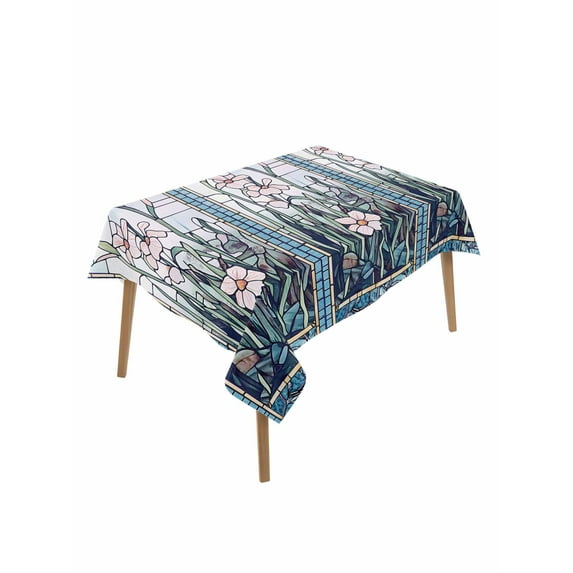 Blue Spring Floral Table Cloth, Summer Butterfly Farmhouse Waterproof Tablecloth for Rectangle Tables, Reusable Washable Fabric Table Cover for Restaurant Kitchen Dining Tables 60"x102"