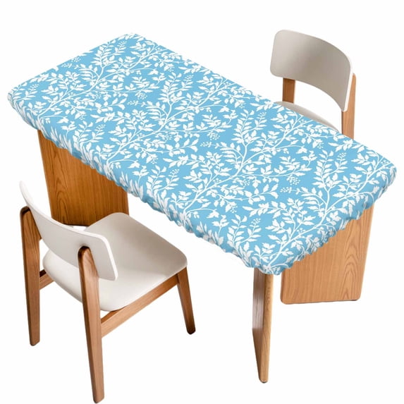 Blue Spring Floral Table Cloths for 3 Foot Rectangle Tables, Farmhouse Flowers Elegant Pastoral Patio Waterproof Elastic Fitted Tablecloths, Washable Rectangular Table Cover for Camping