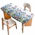 thumbnail image 1 of Blue Spring Floral Table Cloths for 5 Foot Rectangle Tables, Pink Flowers Butterfly Wooden Watercolor Patio Waterproof Elastic Fitted Tablecloths, Washable Rectangular Table Cover for Camping, 1 of 8