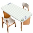 thumbnail image 1 of Blue Spring Floral Table Cloths for 5 Foot Rectangle Tables, Watercolor Teal Plaid Summer Botanical Patio Waterproof Elastic Fitted Tablecloths, Washable Rectangular Table Cover for Camping, 1 of 8