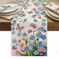 thumbnail image 1 of Blue Spring Floral Table Runner - 108 Inch Long, Kitchen Dining Table Runner Dresser Scarves, Pink Flowers Butterfly Rustic Farmhouse Decor for Coffee Tables Wedding Party Banquet, 1 of 8