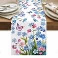 thumbnail image 1 of Blue Spring Floral Table Runner - 36 Inch Long, Kitchen Dining Table Runner Dresser Scarves, Pink Flowers Butterfly Pastoral Farmhouse Decor for Coffee Tables Wedding Party Banquet, 1 of 8