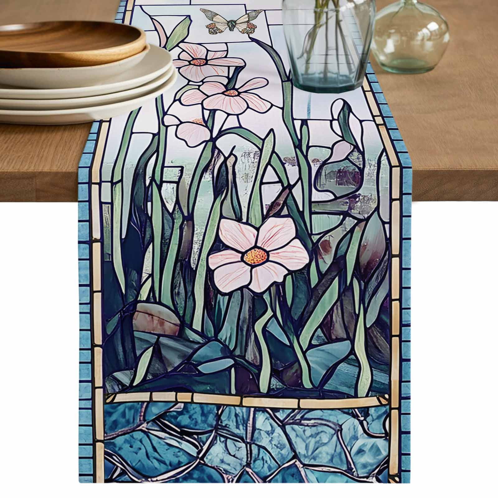 Blue Spring Floral Table Runner 72 Inches Long, Summer Butterfly ...